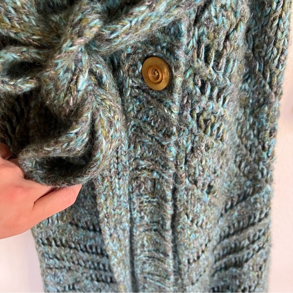Free People Green Blue Budapest Daydream Long Knit Duster Sweater Cardigan Small - Picture 10 of 10